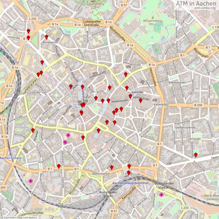 ATM Aachen - map of cash machines