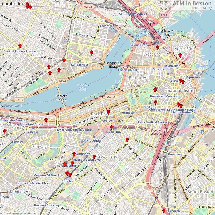 ATM Boston - map of cash machines