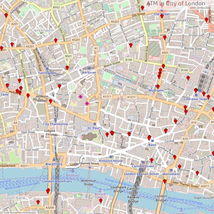 ATM City of London - map of cash machines
