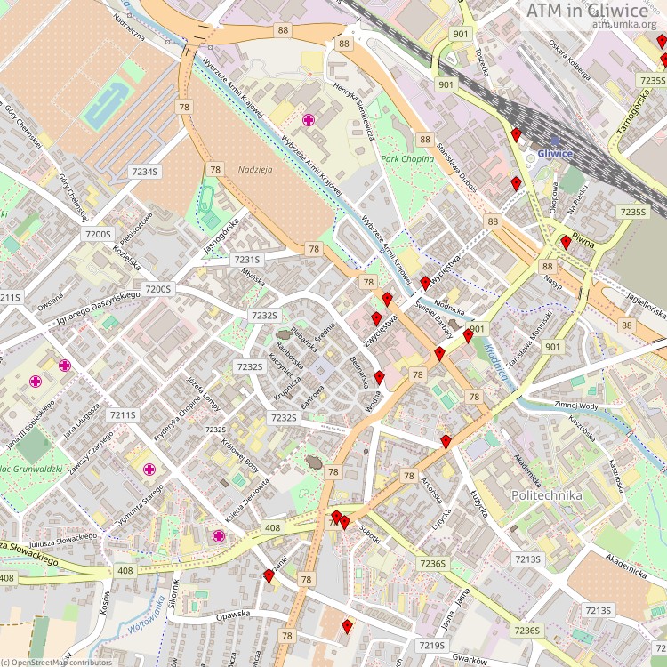 ATM Gliwice - map of cash machines