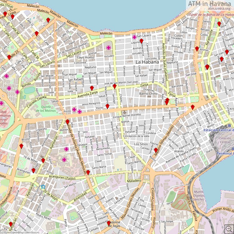 Cajeros automáticos La Habana - map of cash machines