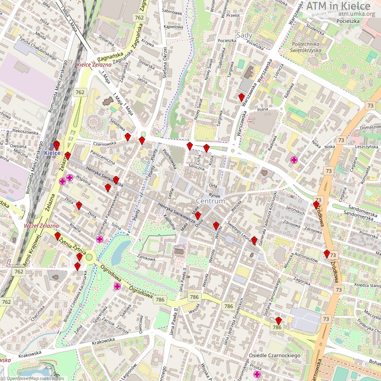 Bankomaty Kielce - map of cash machines