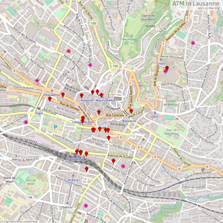 ATM Lausanne - map of cash machines