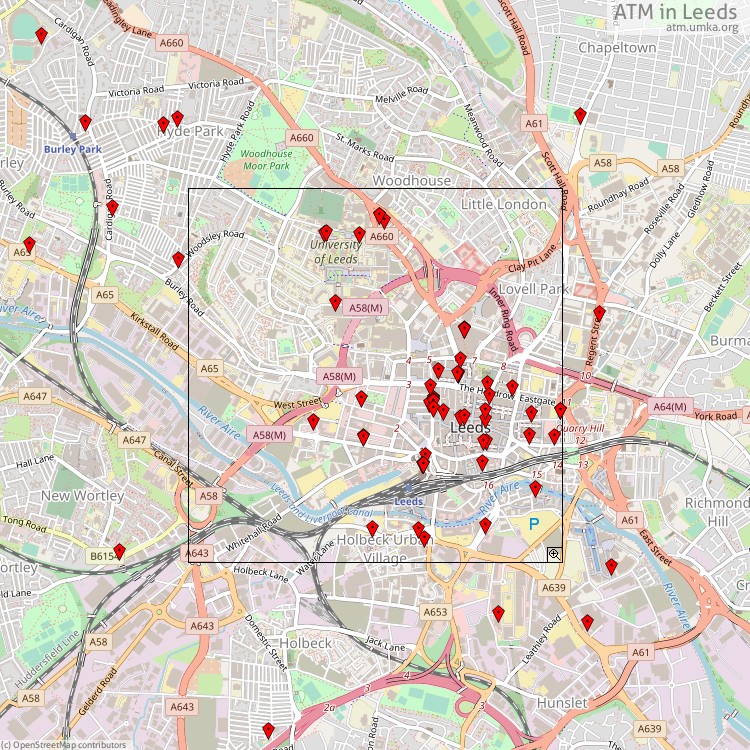 ATM Leeds - map of cash machines