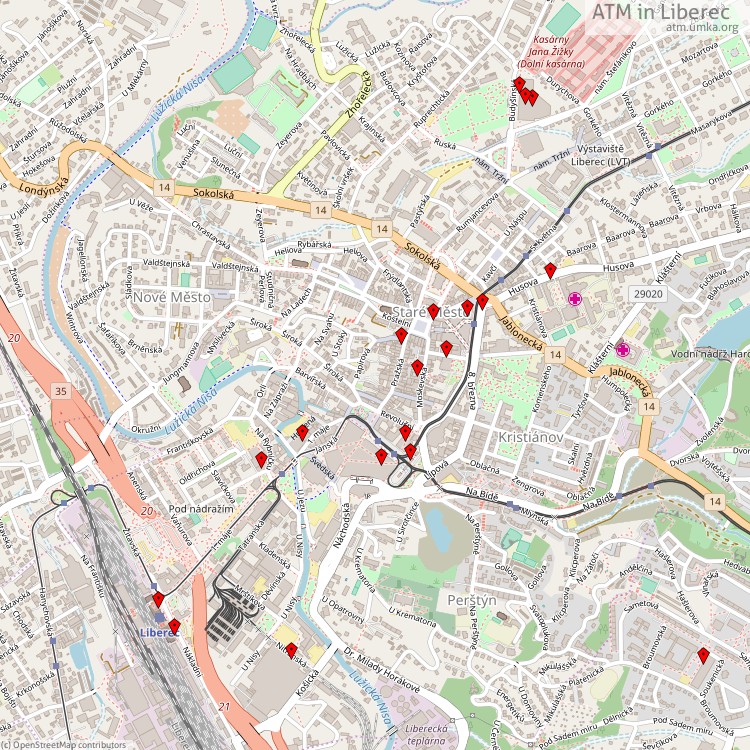ATM Liberec - map of cash machines