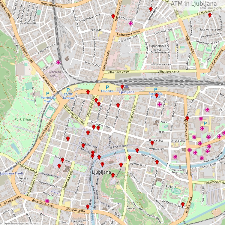 ATM Ljubljana - map of cash machines
