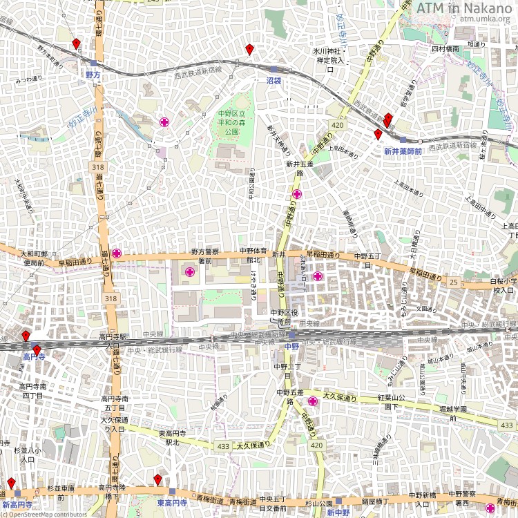 ATM Nakano - map of cash machines