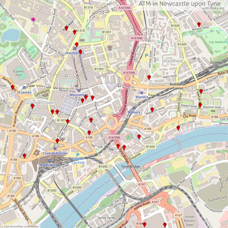 ATM Newcastle upon Tyne - map of cash machines