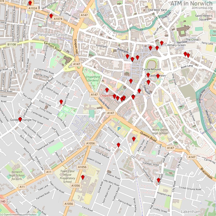 ATM Norwich - map of cash machines