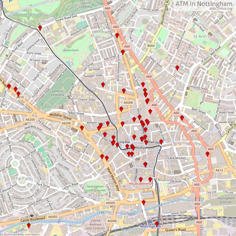 ATM Nottingham - map of cash machines