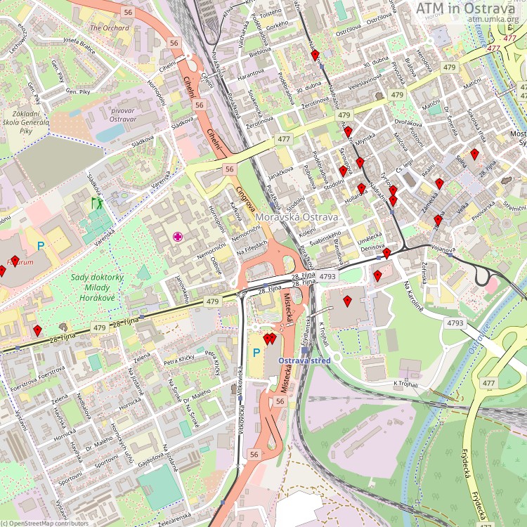 ATM Ostrava - map of cash machines