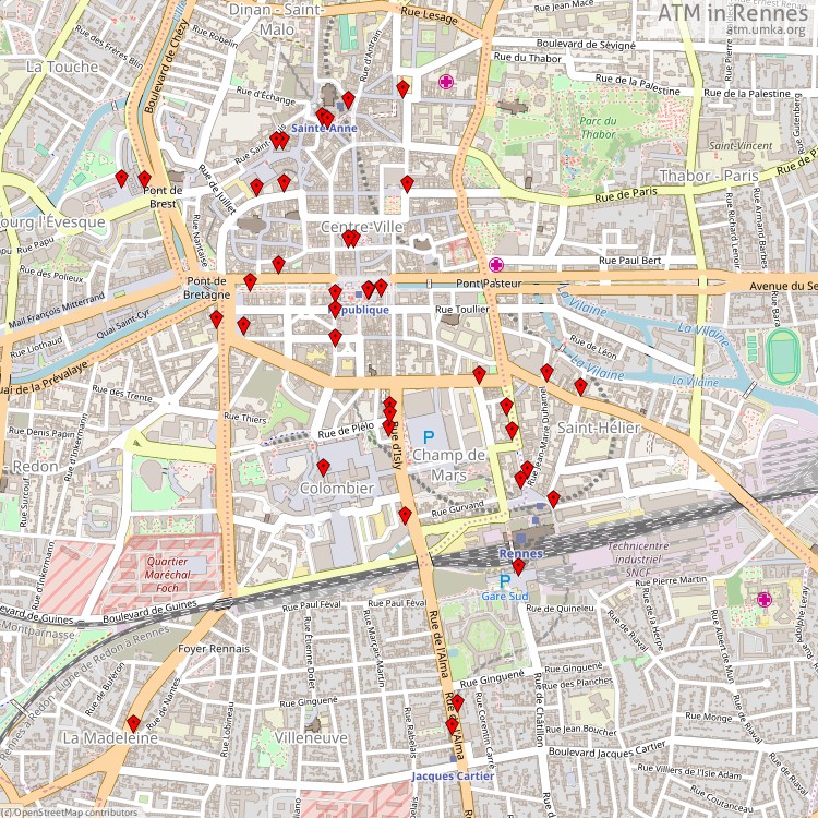 ATM Rennes - map of cash machines