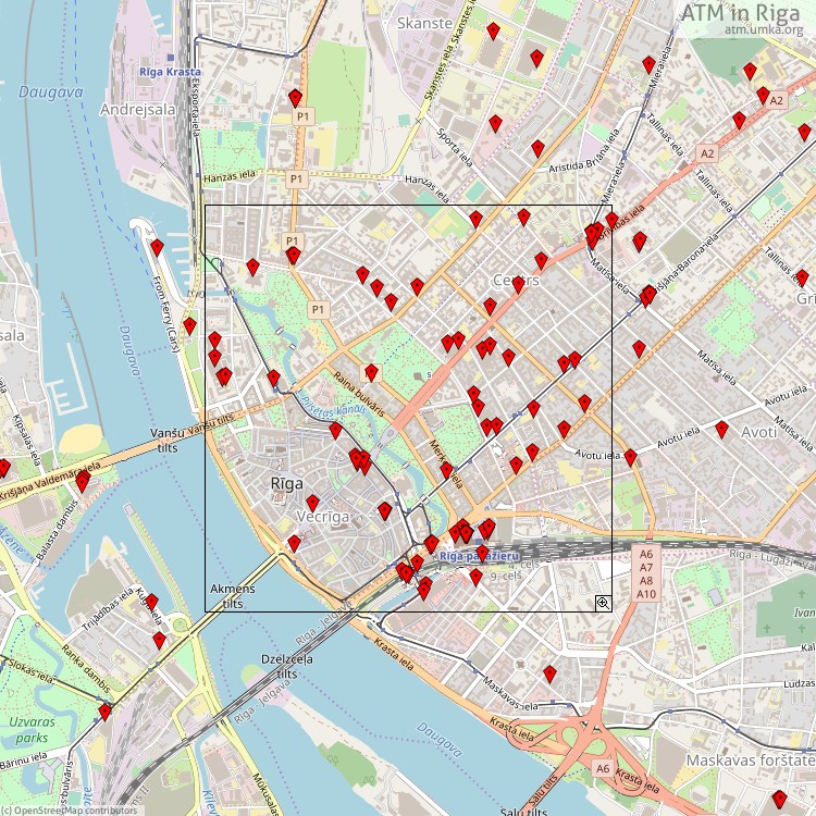 ATM Riga - map of cash machines