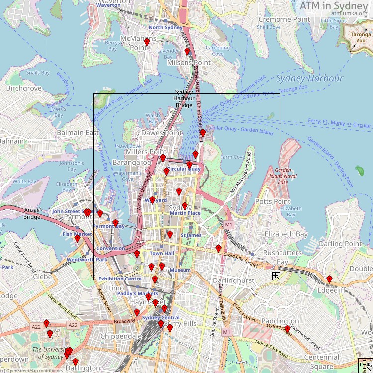 ATM Sydney - map of cash machines