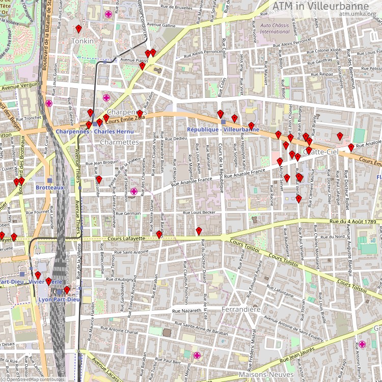 ATM Villeurbanne - map of cash machines