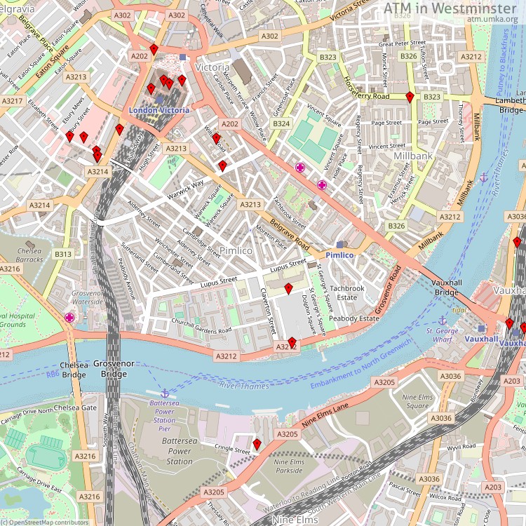 ATM City of Westminster - map of cash machines