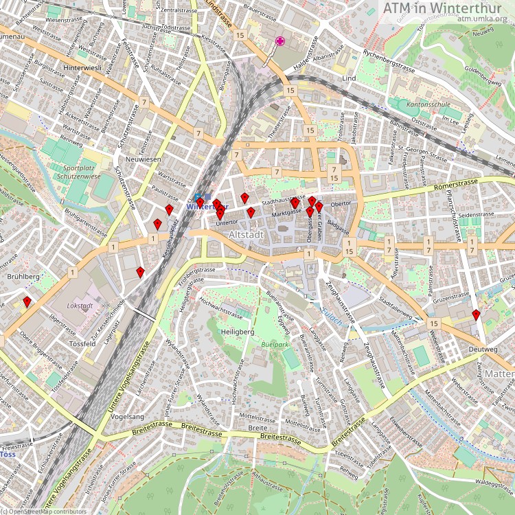 Geldautomaten Winterthur - map of cash machines