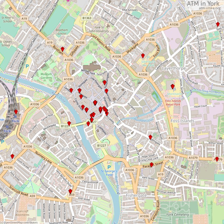 ATM York - map of cash machines