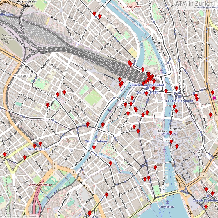 Geldautomaten Zürich - map of cash machines